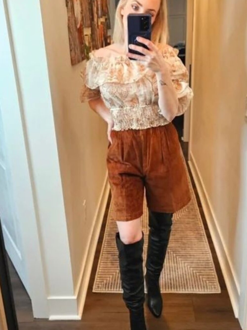 Vintage Brown Suede Leather Paper Bag Shorts High Rise | Size Medium